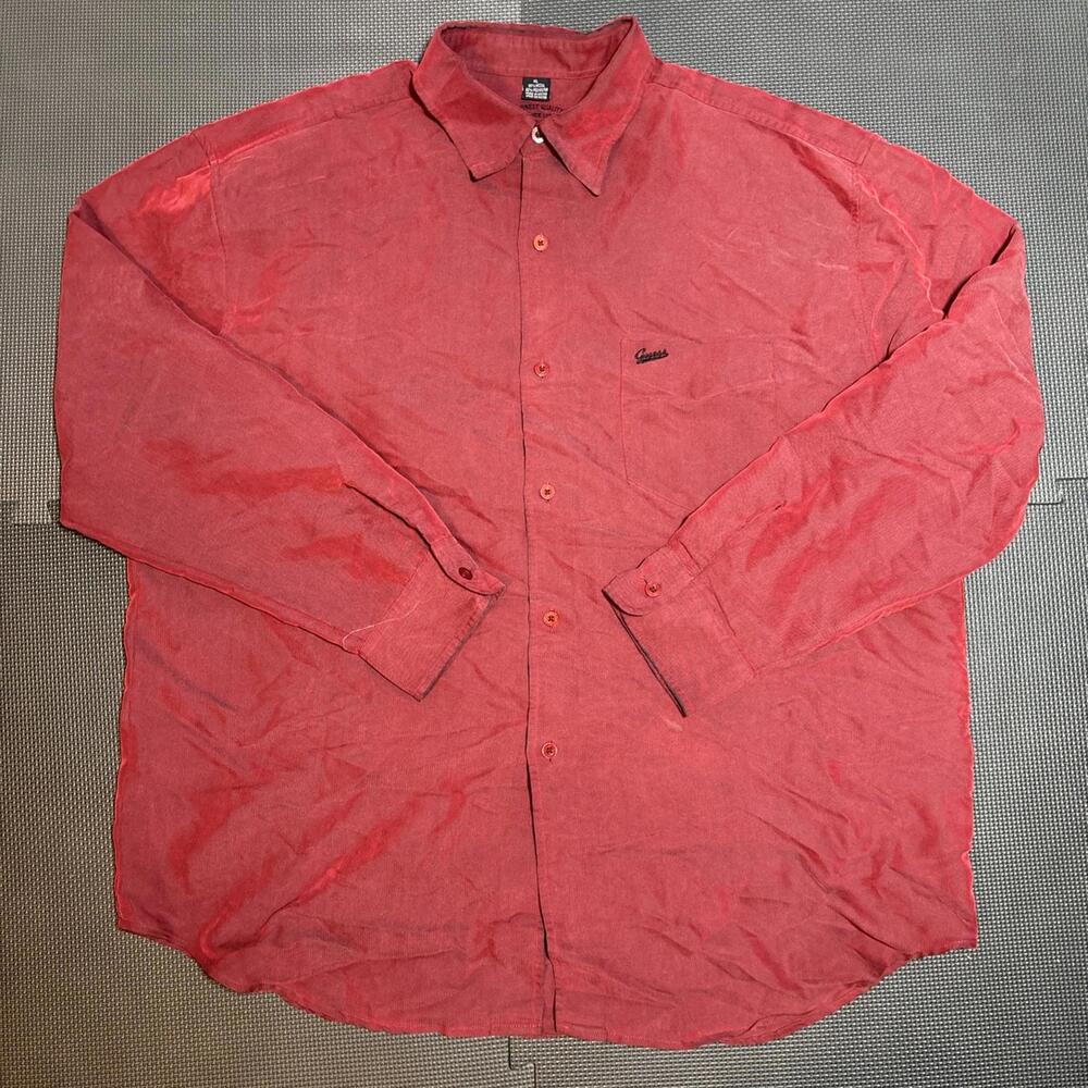 Guess Jeans Los Angeles Red Long Sleeve Button Up Shirt Men's XL Vintage